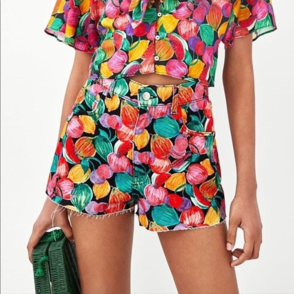 Zara high waisted fruit shorts